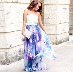 Watercolor Blue-Purple Maxi Skirt